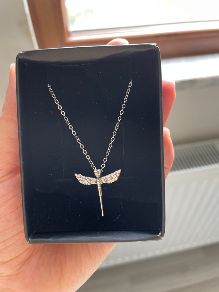 Zarif Zincir Detaylı Kanatlı Kadın Kolye - Görsel 4