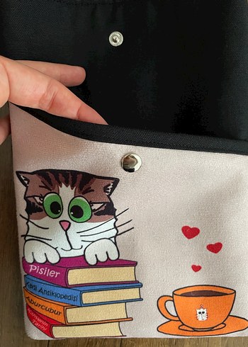 Kedi desenli nubuk kitap Çantası - Görsel 4