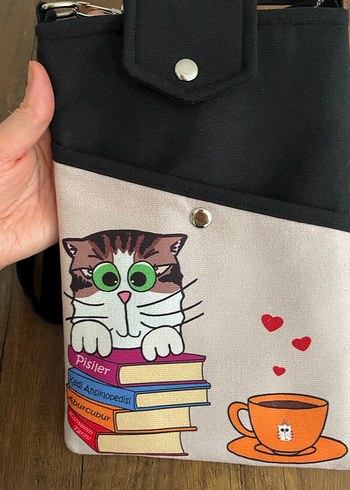 Kedi desenli nubuk kitap Çantası - Görsel 2