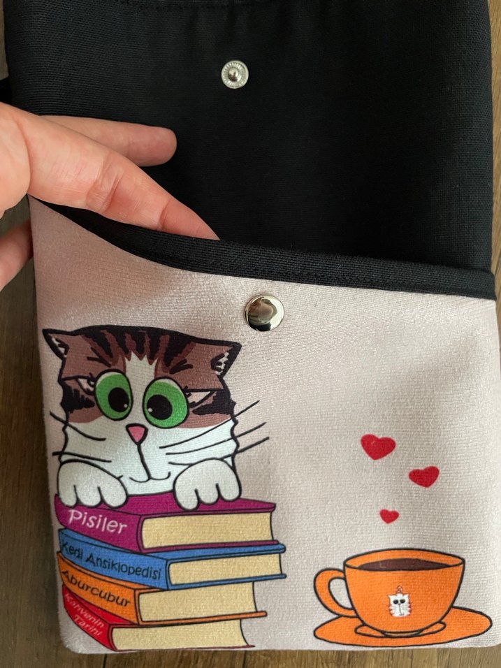 Kedi desenli nubuk kitap Çantası - Görsel 4