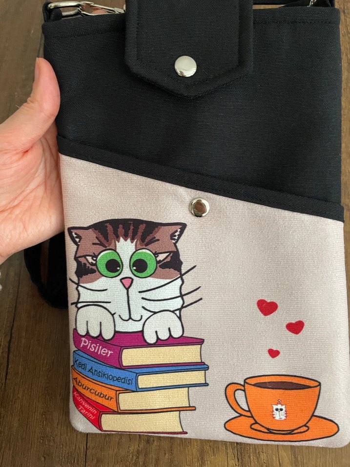 Kedi desenli nubuk kitap Çantası - Görsel 2