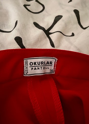 Diğer Kadın Yüksek Bel Kırmızı İspanyol Paça Kumaş Pantolon