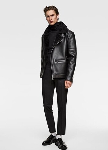 Zara suni deri erkek mont