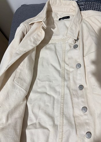 Düğmeli Beyaz Keten Midi Ceket - Görsel 2