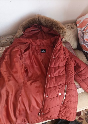 40 Beden bordo Renk Kiremit rengi kapüşonlu kadın mont