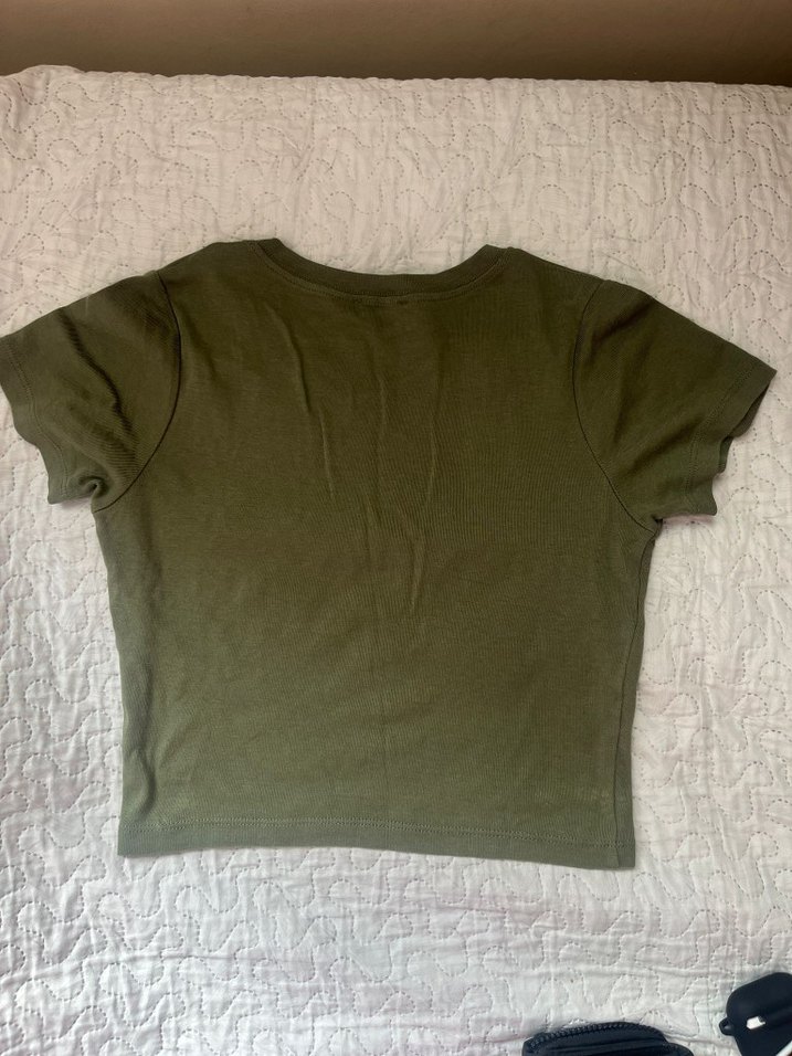 haki, kısa kollu basic crop - Görsel 2