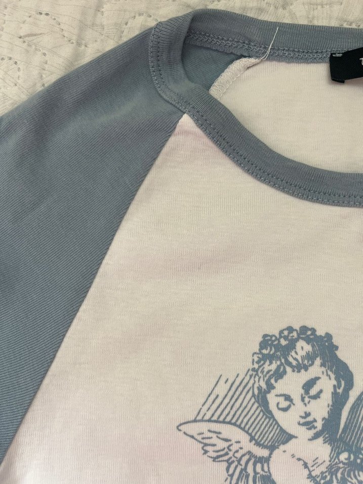 mavi/beyaz, baskılı crop - Görsel 2