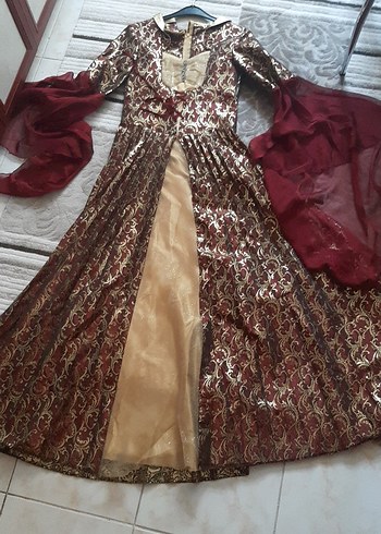 Bordo Drapeli Uzun Henna Elbise