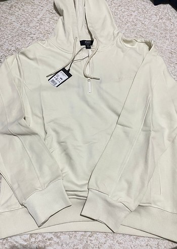 Beyaz Fermuarlı Kapüşonlu Kadın Sweatshirt