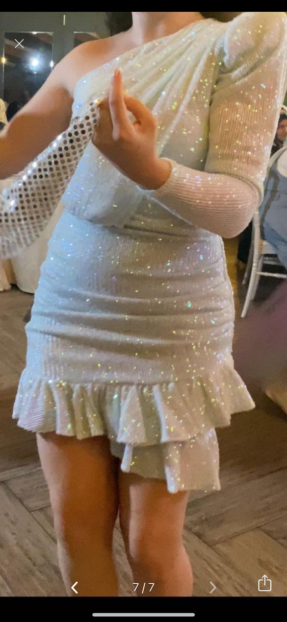 Parlak Beyaz Mini Abiye Elbise - Görsel 3