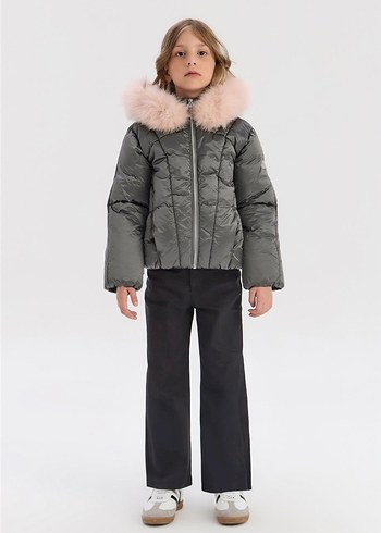TYESS KIZ ÇOCUK GRİ KÜRKLÜ MONT - Görsel 2