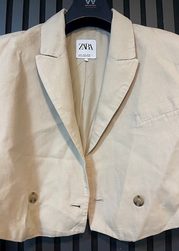 ZARA KETEN BLAZER CROP CEKET - Görsel 3