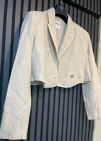 ZARA KETEN BLAZER CROP CEKET - Görsel 2