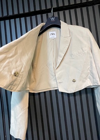 ZARA KETEN BLAZER CROP CEKET - Görsel 6