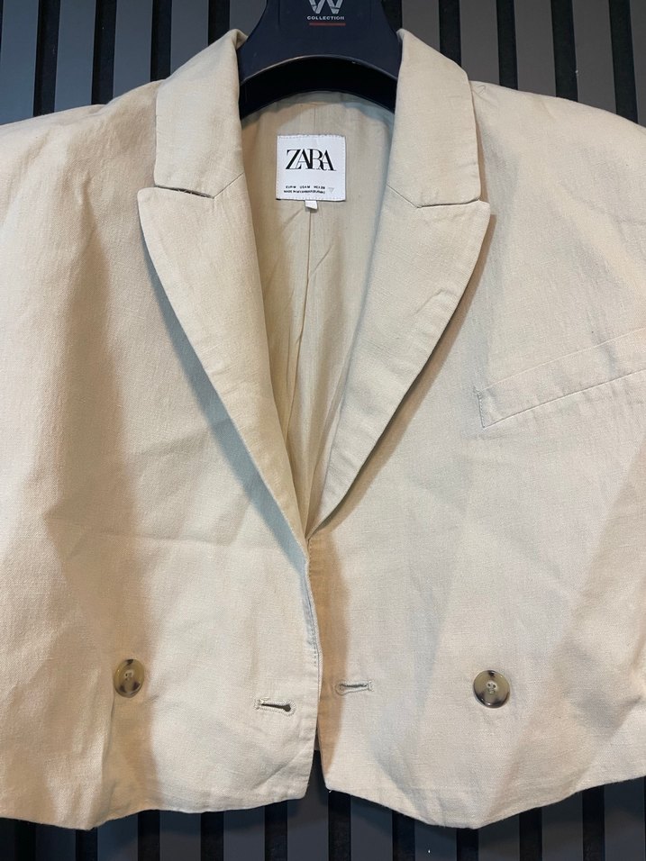 ZARA KETEN BLAZER CROP CEKET - Görsel 3