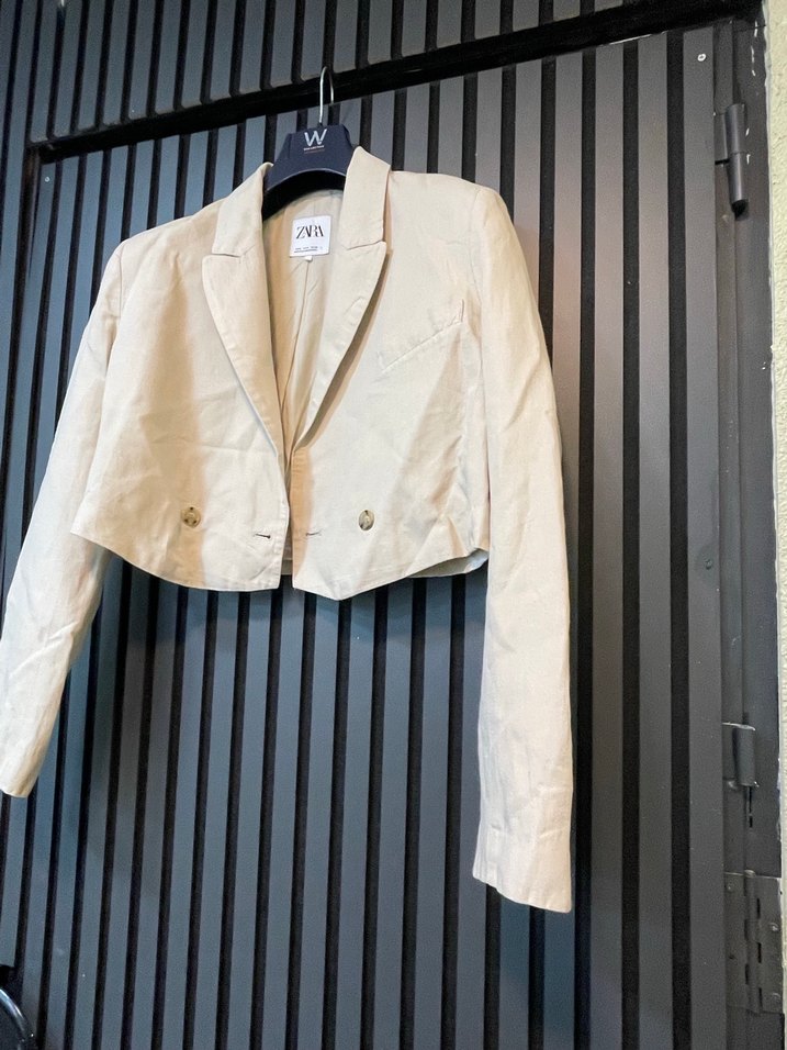 ZARA KETEN BLAZER CROP CEKET - Görsel 5
