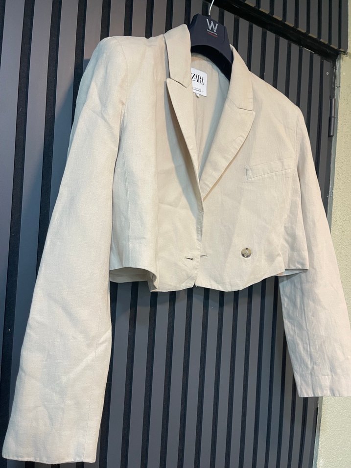 ZARA KETEN BLAZER CROP CEKET - Görsel 2