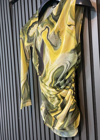 ZARA EKRU TEK OMUZ MİNİ ELBİSE - Görsel 5