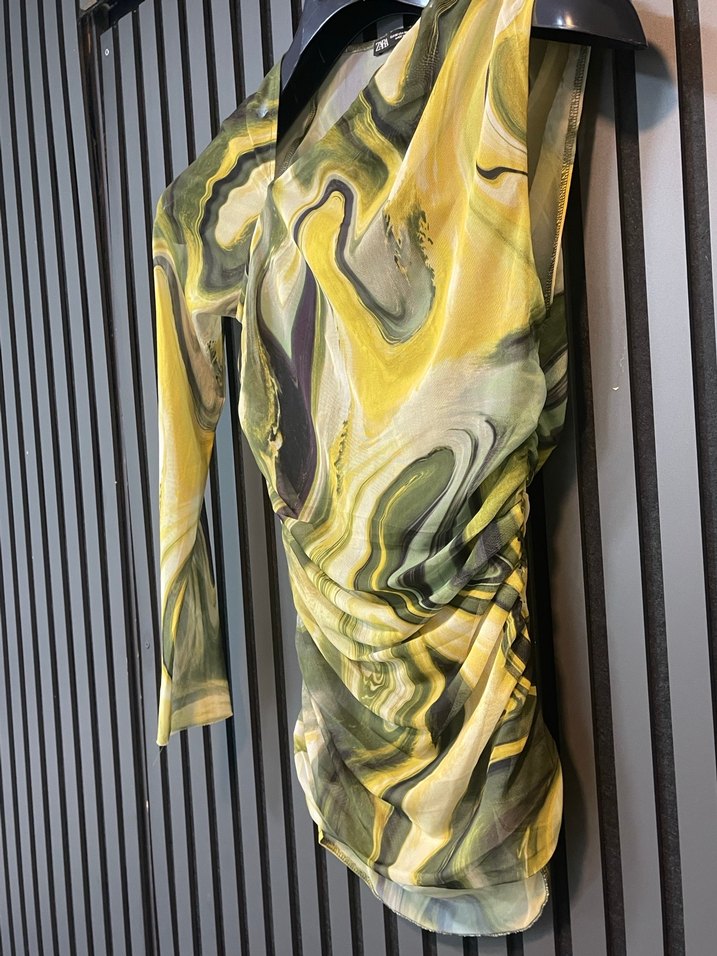 ZARA EKRU TEK OMUZ MİNİ ELBİSE - Görsel 5