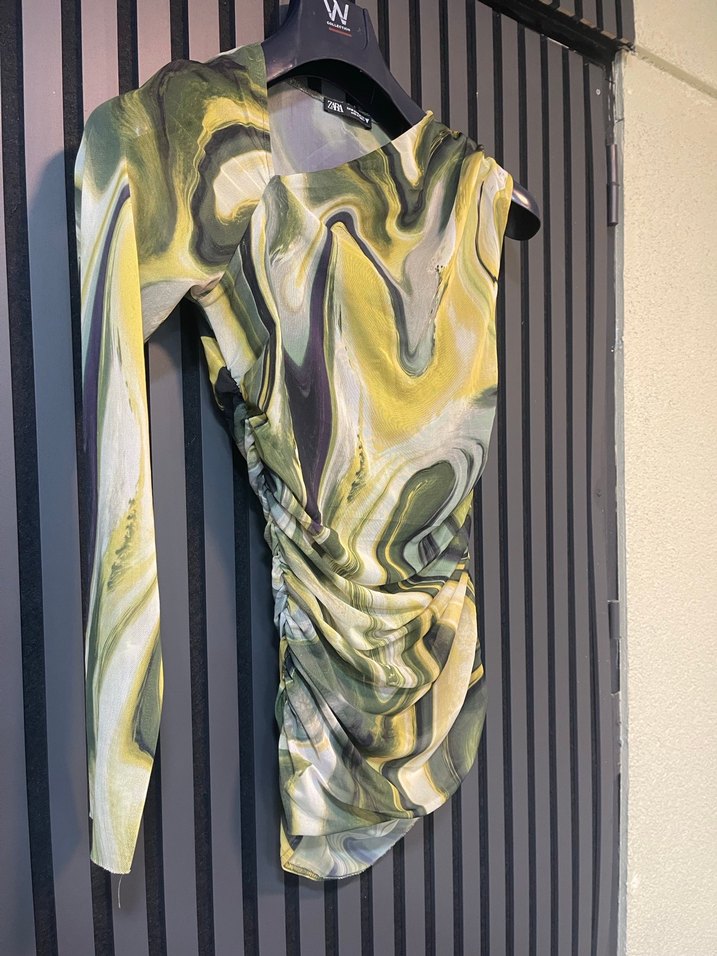 ZARA EKRU TEK OMUZ MİNİ ELBİSE - Görsel 2