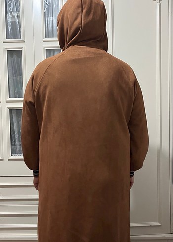 SIFIR ÜRÜN. IKOLL MARKA,kahverengi Süet Kapüşonlu Uzun Mont - Görsel 5