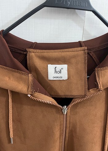 SIFIR ÜRÜN. IKOLL MARKA,kahverengi Süet Kapüşonlu Uzun Mont - Görsel 3