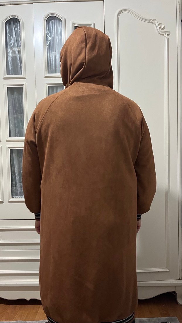 SIFIR ÜRÜN. IKOLL MARKA,kahverengi Süet Kapüşonlu Uzun Mont - Görsel 5