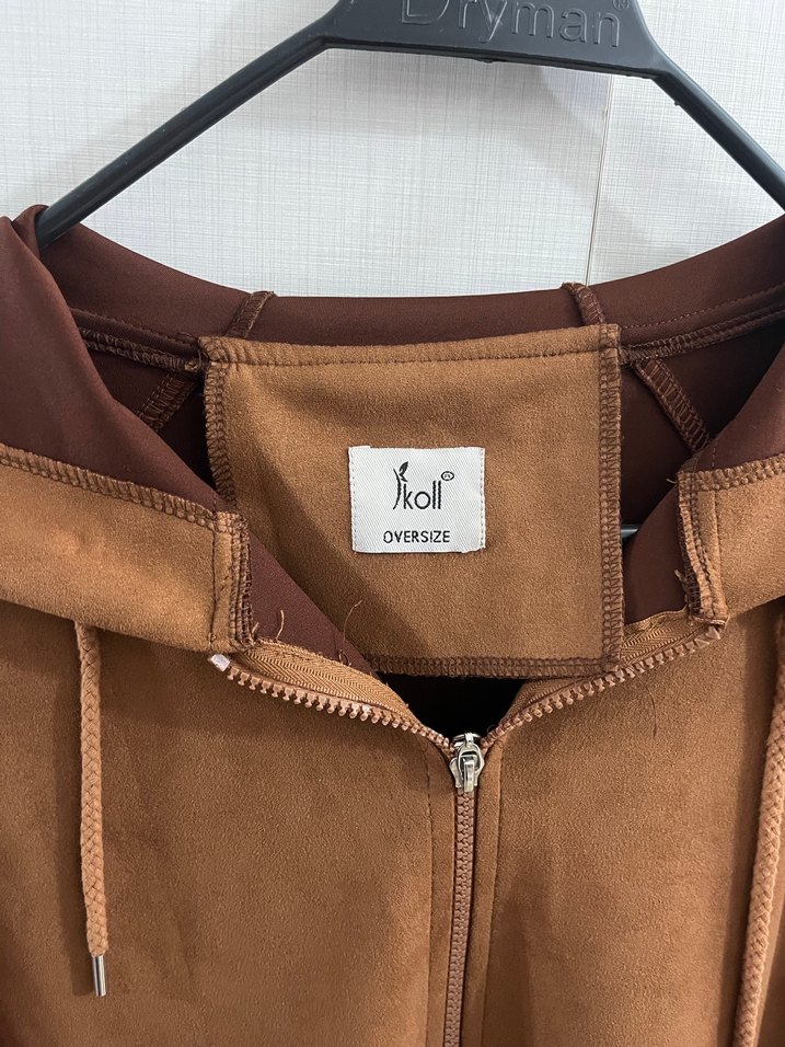 SIFIR ÜRÜN. IKOLL MARKA,kahverengi Süet Kapüşonlu Uzun Mont - Görsel 3