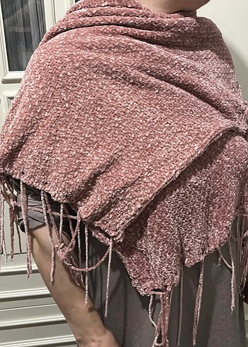 Kadife şal pudra pembesi - Görsel 4