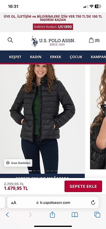 U.S Polo Assn. polo kadın mont