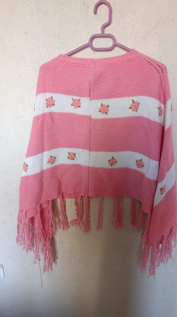 Pembe Nakışlı Bohem Kız Panço - Görsel 5