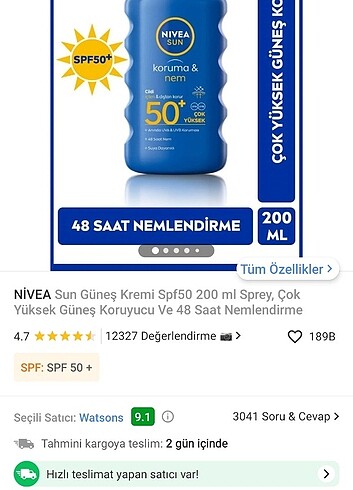 NIVEA GÜNEŞ KREMİ 50 +