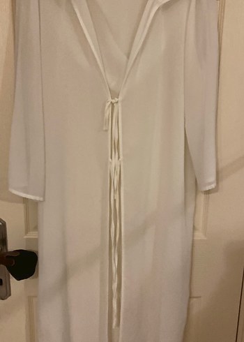 Uzun Beyaz Kadın Sabahlık Kapüşonlu Pareo 42 beden - Görsel 3