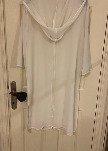 Uzun Beyaz Kadın Sabahlık Kapüşonlu Pareo 42 beden - Görsel 4