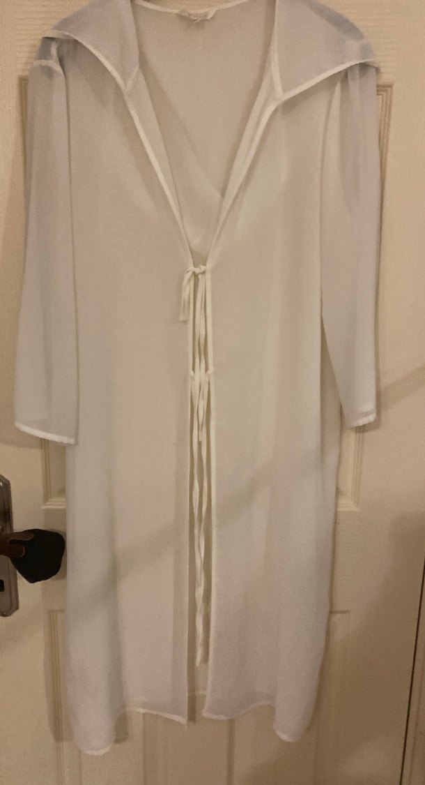 Uzun Beyaz Kadın Sabahlık Kapüşonlu Pareo 42 beden - Görsel 3