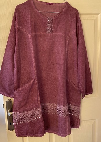 Diğer Bordo Nakışlı Keten Bohem ELBİSE Tunik XXL uygun