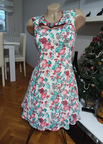 Pastel Renkli Bohem Desenli Midi Elbise - Görsel 5