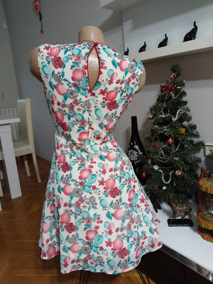 Pastel Renkli Bohem Desenli Midi Elbise - Görsel 4