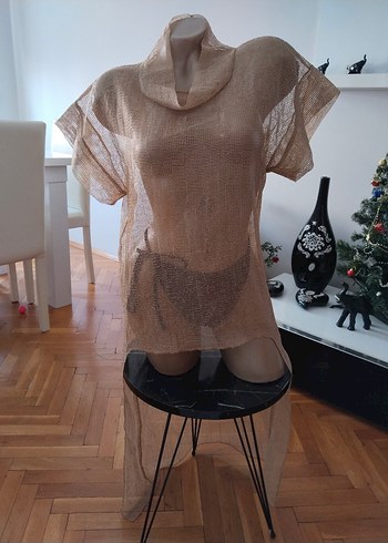 Bej Kısa Kolllu plaj elbisesi - Görsel 2