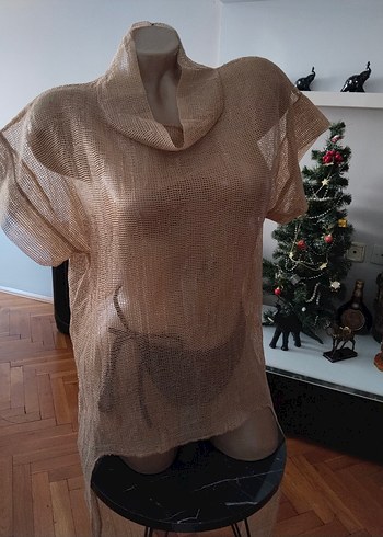 Bej Kısa Kolllu plaj elbisesi - Görsel 3