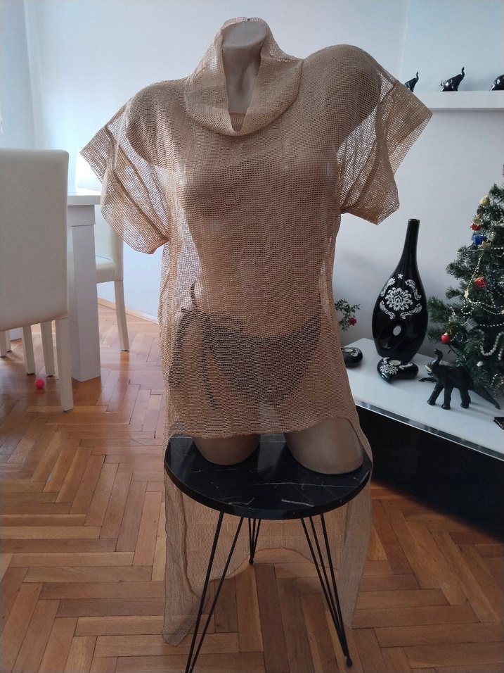 Bej Kısa Kolllu plaj elbisesi - Görsel 2