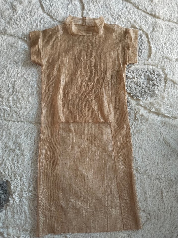 Bej Kısa Kolllu plaj elbisesi - Görsel 5