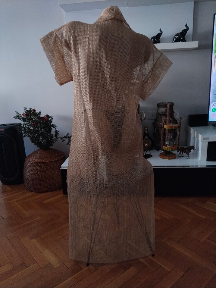 Bej Kısa Kolllu plaj elbisesi - Görsel 4