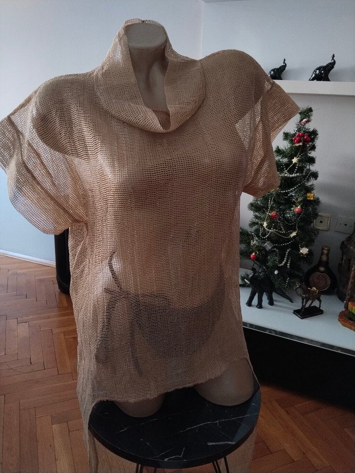 Bej Kısa Kolllu plaj elbisesi - Görsel 3