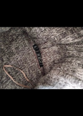 Gri Yarım Kollu Yüksek Yakalı Triko Elbise - Görsel 7