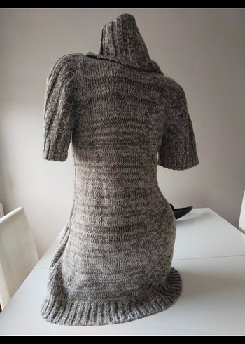 Gri Yarım Kollu Yüksek Yakalı Triko Elbise - Görsel 2