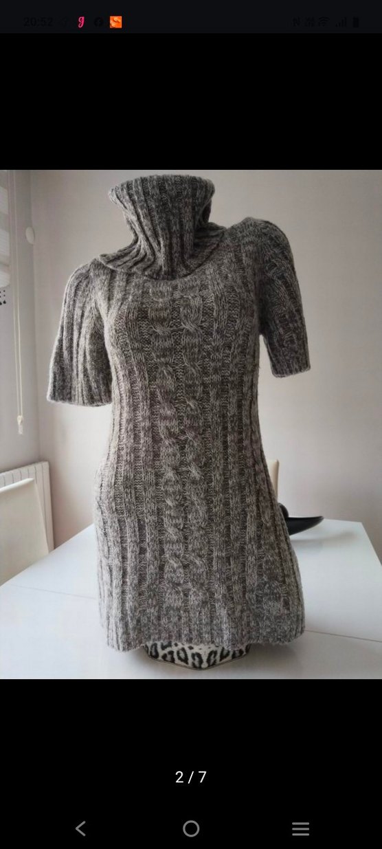 Gri Yarım Kollu Yüksek Yakalı Triko Elbise - Görsel 4