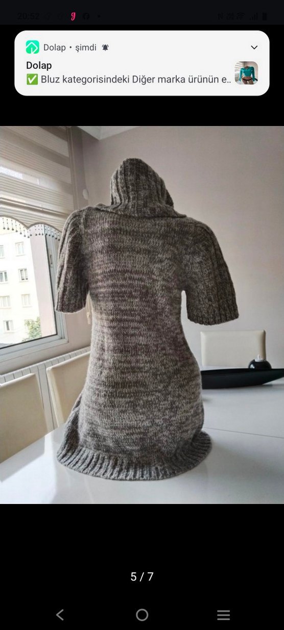 Gri Yarım Kollu Yüksek Yakalı Triko Elbise - Görsel 5