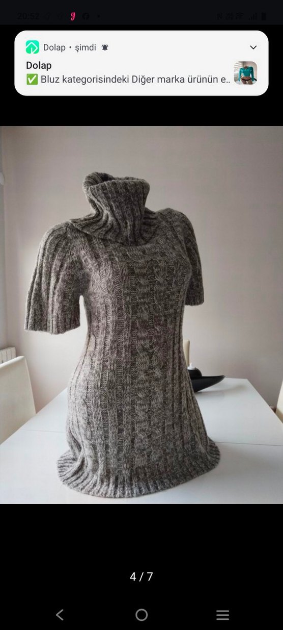 Gri Yarım Kollu Yüksek Yakalı Triko Elbise - Görsel 3