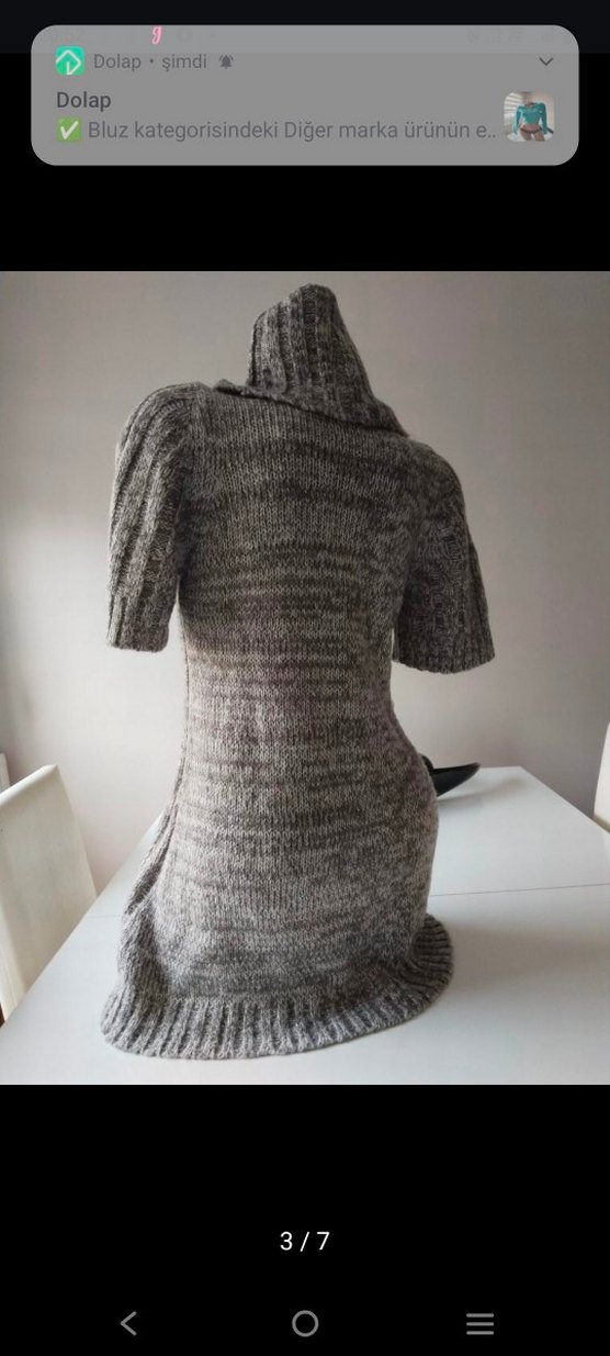 Gri Yarım Kollu Yüksek Yakalı Triko Elbise - Görsel 2